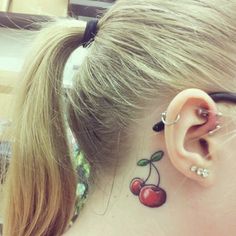 Piercings and cherry tattoo Art For Tattoos, Chalet Girl, Heart Tattoos, Tattoos Henna, Cute Tattoos For Women, Ziggy Stardust, Body Mods