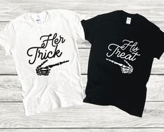 two t - shirts that say, after trick and first treat on the left side