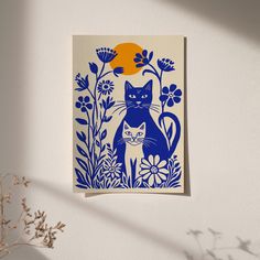 Whimsical Blue Cats in Floral Garden - Modern Art Print, Sunlit Cat Poster, Vibrant Wall Art Decor by WildFeverStudio on Etsy Vibrant Wall Art, Modern Art Print, Contemporary Home Decor, Floral Garden, Blue Cats, Vibrant Art, Modern Art Prints