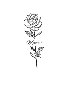 a black and white drawing of a rose with the word mama written in cursive writing