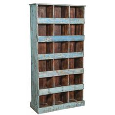 Vintage painted teak wood bookshelf - K-000652 Painted Wood Bookshelf, Distressed Bookshelf, Paintings Of Bookshelves, Indian Bookshelf, Storage For Books, Vintage Wood Knick Knack Shelf, Wooden Bookshelf, Wood Bookshelf, Dining Banquette