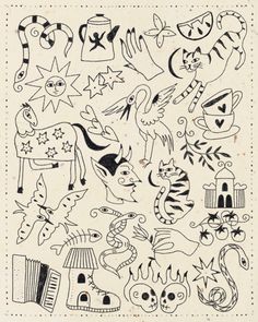 a drawing with many different designs on it