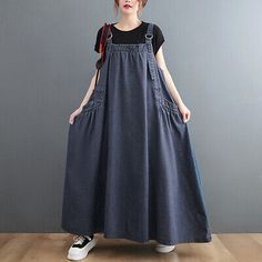 Premium Quality Oversized Women Loose Baggy Denim Dress Sleeveless Pockets Swing Casual Retro, Stunning Womens Dresses Cotton Dress Pattern, Denim Suspenders, Casual Punk, Denim Pinafore, Womens Denim Dress, Denim Midi Dress, Denim Overall Dress, Vestido Plus Size, Suspender Dress