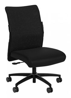 an office chair with wheels and black fabric