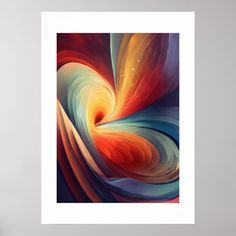 an abstract painting with multicolored swirls and stars in the background framed art print