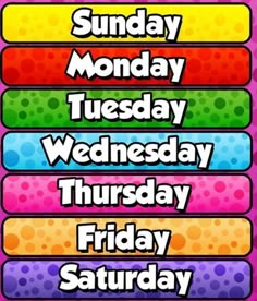 the days of the week are shown in different colors