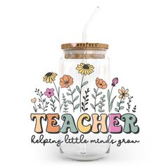 Teacher helping little minds grow 20oz Libbey Glass Can, 34oz Hip Sip, 40oz Tumbler UV DTF or Sublimation Decal Transfer - Weefers Cup Sublimation Designs, Glass Transfer, School Decal, Libbey Glass Can, Cup Decal, Cup Designs, Cup Ideas, Cricut Craft, Cricut Craft Room