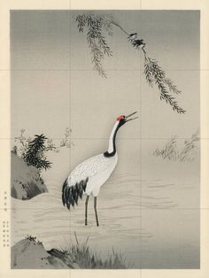 Japan Wall Art, Japanese Nature, Cards Packaging, Japanese Crane, Gold Poster, Wood Block Printing, Japanese Woodblock Printing