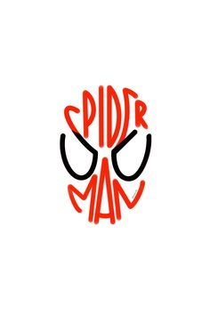 the spider man logo is drawn in red and black on a white background with an evil face