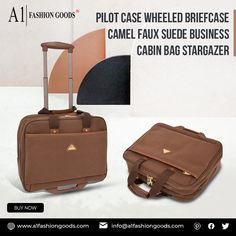 Pilot Case Wheeled Briefcase Camel Faux Suede Business Cabin Bag