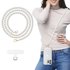 PRICES MAY VARY. 【Fashion and Classic Pearl Phone Chain】Pearl phone charm is made of plastic pearl beads, very lightweight, smooth and bright appearance, not easy to break or fade, can be matched with various styles of mobile phone cases. White pearls with gold-colored clasps, vintage and luxury design adds a classic look to your phone's appearance and elegance when in use. 【Hand-Free & Anti-Drop】Pearl mobile phone lanyard allows users to attach their mobile phone to a chain and hang it diagonal Phone Necklace Holder, Phone Hand Strap, Phone Cases White, Wedding Phone, Phone Lanyard, Necklace Holder, Phone Chain, Pearl Chain, Phone Charm