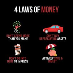 the four laws of money are shown in red and black, with an image of a car