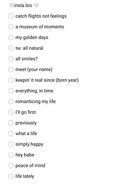 a checklist with the words insta blo, catch lights not feelings and a museum of moments my golden days
