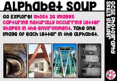 an advertisement for the alphabet soup is shown in black and white, with pink lettering