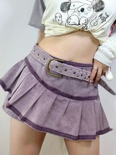 Grape Soda' Low Waist Denim Beads Lace-Up Skorts AlielNosirrah Purple Y2k, Y2k Kawaii, Purple Jeans, Purple Skirt, Y2k Aesthetic Outfits, Fashion Tv, Grunge Y2k, Cute Skirts, Edgy Outfits