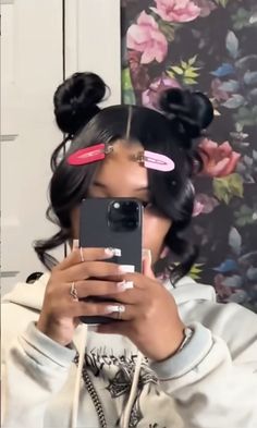 Birthday Hair Styles Ponytails, 2 Space Buns With Bangs, High Bun Hairstyles With Bangs, Short Hair Styles Silk Press, Easy Cheap Hairstyles Black Women, Cute Hairstyles For Your 12 Birthday, Two Part Hairstyles, Quick Hairstyles Weave, Ponytail Ideas Black Women