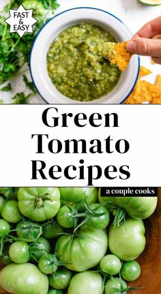 green tomato soup in a bowl with tortilla chips