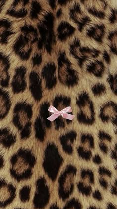 a pink bow laying on top of a cheetah print animal print fur material