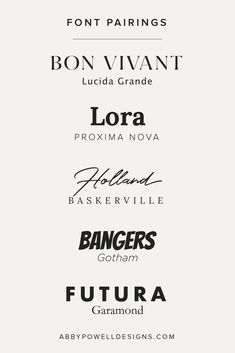 four different font styles are shown in black and white, with the names below them