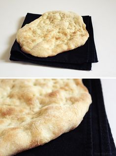 two pictures of an uncooked pizza sitting on top of a black towel