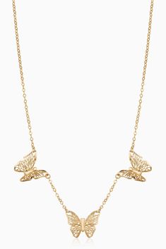 From dinner parties to art shows and everything in between, our Social Butterfly Necklace will help you make a shining appearance. Three solid gold handcrafted butterflies sit stationed along our rolo chain, offering feminine glamour and allure. Metal: 14k Yellow Gold Length: 16 Inches, Adjustable to a Choker at 14 Inches Weight: 2.5 Grams Dimensions: 14mm Long, 11mm Wide Origin: Crafted in San Zeno, Arezzo, Italy Arezzo Italy, Three Butterflies, Butterfly Necklace Gold, Art Shows, Social Butterfly, Classy Jewelry, Rolo Chain, Butterfly Necklace, Dinner Parties