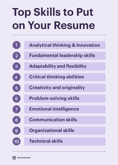 the top skills to put on your resume are in this info sheet, which includes examples for