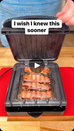 someone is cooking bacon on the grill with words that read, i wish i knew this soon