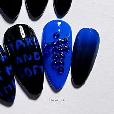 Obsessed with @hitmehardandsoft 🥹 I just HAD to make nails inspired by the album. - - - - #nails #nailstagram #pressonnails #pressonnailset #handmadenails #handpainted #bluenadblacknails #billieellishnails #billieeilish #hitmehardandsoft #chihiro #thegreatest #album #longnails #inspirednails #qualitynails #gelnails #nailsart #glossynails #deepwaternails @billieeilish Billie Eilish Nails Hit Me Hard And Soft, Hmhas Billie Nails, Jerseys Aesthetic, Billie Eilish Nails Design, Billie Nails, Billie Eilish Concert Outfit Ideas, Album Nails