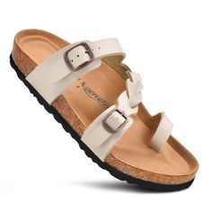 Don't settle for less. Try Aerothotic women's fashion slides Seraph (PU1109) and get comfort, style, and support at an affordable price. The craftsmanship of our cushioned sole arch supportive sandals for women empowers your feet for everyday hustles. You will find two adjustable straps with a cute metallic buckle attached for an ideal fit. The heel cup and raised toe-bar promote stability. The braided strap give an instant appeal to the feet, and the cork sole gives you full strength to walk ca Arch Support Sandals, Supportive Sandals, Fashion Slides, Womens Slides Sandals, Don't Settle For Less, Don't Settle, Cute Sandals, Braided Strap, Womens Slides