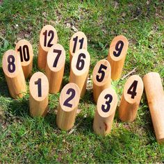 several wooden numbers are placed in the grass