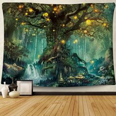 Wishing Tree Tapestry tapestry NirvanaThreads - YYT Boom Kunst, Tree Of Life Tapestry, Tree Tapestry, Tapestry Nature, Forest Tapestry, Moon Tapestry, Wishing Tree, Boho Tapestry, Fairy Tree