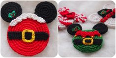 crocheted mickey mouse ears and santa hat