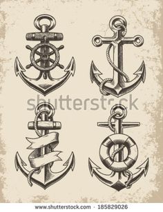 four different anchor designs on a beige background with an old - fashioned feel to it