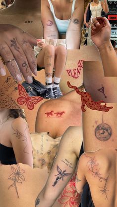 many different images of people with tattoos on their bodies and hands, including one woman's arm