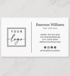 a white business card with the words your logo on it