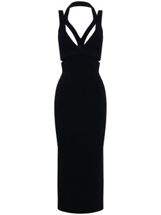 black cut-out detailing halterneck sleeveless square open back fitted waistline straight hem Black Cut Out Dress, Dion Lee, Black Bodycon Dress, Outfit Combinations, Halter Neckline, Black Maxi Dress, Elegant Fashion, Fitted Dress, Dresses Xs