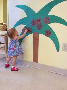 Luau Arts And Crafts, Coconut Day Activity, Pin The Coconut On The Palm Tree, Hawaiian Luau Preschool Theme, Luau Toddler Crafts, Coconut Activities Preschool, Luau Preschool Crafts, Hawaii Activities For Toddlers, Hawaiian Party Games For Kids