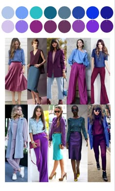 Different Shades Of Purple Outfit, Complementary Outfits Color Schemes, Winter Colour Combinations Clothes, Deep Winter Color Combos, Cool Winter Color Palette Outfit Ideas, Dark Purple Pants Outfit Work, Deep Winter Street Style, Outfit Ideas Deep Winter, Formal Colorful Outfit