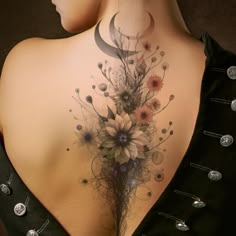 the back of a woman's body with flowers on it