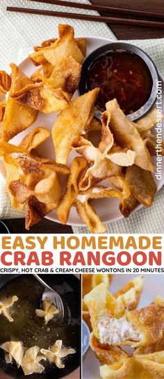 easy homemade crab rangoon recipe is shown in three different pictures with the title above it