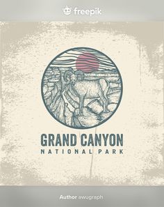 the grand canyon national park logo with an image of a cow and mountains in the background