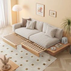 Everly Quinn Aljandro 137.8'' Sofa Chaise | Wayfair Japandi Couch, Bed Japanese Style, Airbnb Amenities, Japandi Sofa, Japanese Sofa, Sofa Design Ideas, Built In Sofa, Wooden Sofa Set Designs, Sofa Bed Design