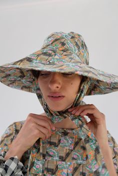 100% Organic cotton sunhat in limited edition Marni's Check print. Great shade for face, one size fits most, self tie sash for windy weather, wear tied or untied. A slightly smaller brim than our best selling Voluminoso Tie Hat. Throw in your suitcase, or trunk, takes up no room. Travels well and washable. Great sun protection. We looooove this hat. So good. Made in California. Weather Wear, Textiles Fashion, Petite Outfits, Inspiration Mode, We Wear, Colorful Fashion