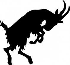 an antelope silhouetted in grey on a white background, with long horns