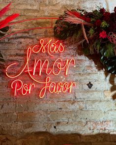 Mas Amor Por Favor Spanish Neon Sign Ooh La La Neon Sign, Spanish Neon Signs Wedding, Spanish Neon Signs, Spanish Party Aesthetic, Exhibition Signage, Neon Letters, Mexican Colors, Commercial Signs, Personalized Home Decor