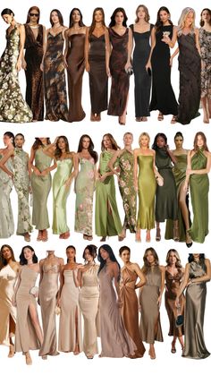 many different types of women in long dresses