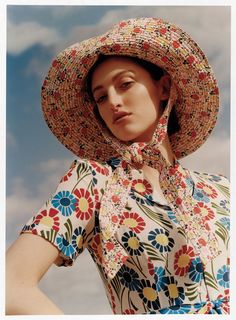 Hat Editorial, Plaid Bucket Hat, Botanical Fashion, Scandi Fashion, Vintage Editorials, Funky Hats, Floral Hat, Wish You Were Here