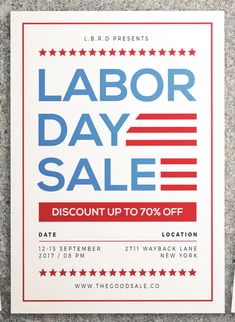 labor day sale flyer with red, white and blue stars on the front in two different colors