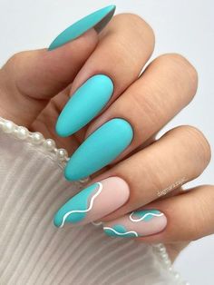 2024 Trending Summer Acrylic Nails: Bright Designs, Elegant Almond & Cute Short Styles Turquoise Nail Designs, Teal Nail Designs, Paznokcie Hello Kitty, Aqua Nails, Unghie Sfumate, Teal Nails, Turquoise Nails, Nagel Tips