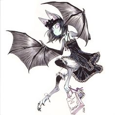 a drawing of a woman dressed as a bat